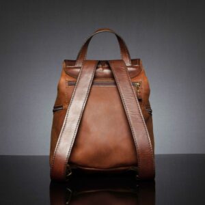 Back view of Women’s Explorer Medium Backpack in black leather, featuring adjustable shoulder straps and a top carry handle.