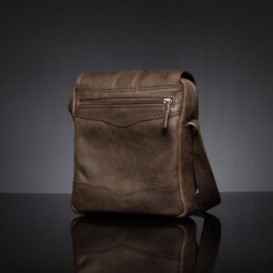 Indiana leather sling bag in brown with a fold-over magnetic closure for added security.