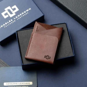 Astin Geometric Cardholder in rich brown, made from premium full-grain leather, presented in a luxury gift box for a stylish touch.