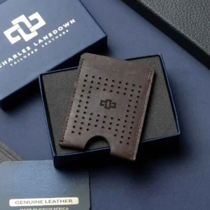 Premium Charles Lansdown Franklin Perforated Cardholder in brown, featuring a laser-cut perforated design, inside a luxury gift box.