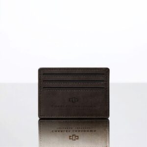 Close-up of men’s brown Mansfield V6 Cardholder. Smooth leather finish, curved slots, and embossed Charles Lansdown branding.