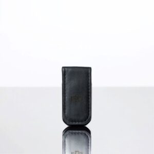 Sleek black leather Belvoir money clip, crafted for men who prefer a minimalist and sophisticated alternative to bulky wallets.