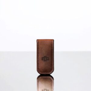 Rich brown Belvoir leather money clip, handcrafted with full-grain leather, perfect for men seeking a sleek and minimalist alternative to bulky wallets.