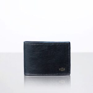 CHARLES LANSDOWN Belvoir leather bifold wallet in navy blue, studio view 1.