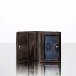 Inside view of the Ashford brown trifold wallet, highlighting the ID window, card slots, and premium craftsmanship.