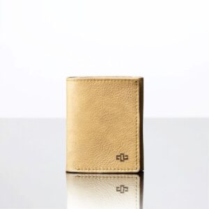 Men’s Ashford Trifold Wallet in tan leather, closed to showcase its slim, minimalist design for modern everyday carry.