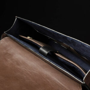 Close-up of Svelte Laptop Bag’s interior, showcasing soft lining, secure pockets, and premium leather craftsmanship.