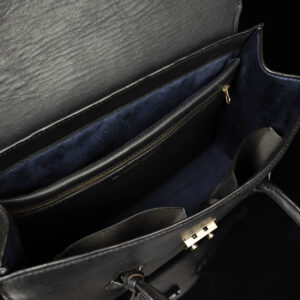 Spacious interior of the women's leather laptop tote, featuring a padded compartment for a 13-14 inch laptop.