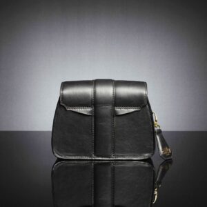 Back view of the women's Belle black leather side bag with reinforced stitching and a truly unique designer look.