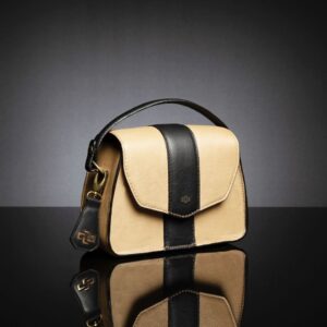 Back view of the women's Belle genuine leather bag in tan, highlighting the structured handle and premium craftsmanship.