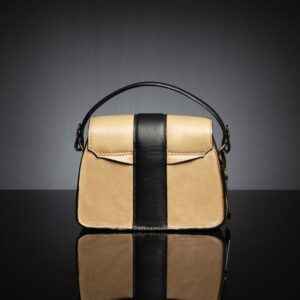 Back view of the women's Belle genuine leather bag in tan, highlighting the structured handle and premium craftsmanship.