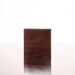 Women's rich brown leather bifold mini purse, stylish and compact, made from full-grain leather with secure card storage.