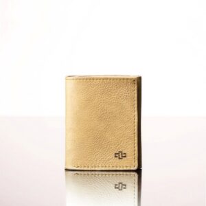 Women's tan leather trifold compact purse, handcrafted full-grain leather with a minimalist and stylish design for everyday essentials.