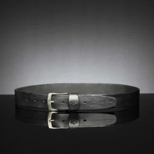 Black leather formal belt, 35mm width, with a sleek and polished finish.