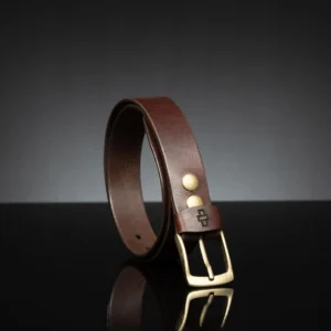 Elegant brown leather belt, 35mm width, shown from a side view to highlight its profile.