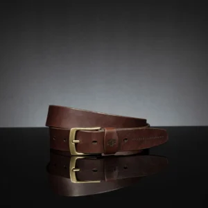 Elegant brown leather belt, 35mm width, shown from a side view to highlight its profile.