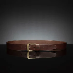 35mm wide brown leather belt with a formal design, handcrafted for a classic look.