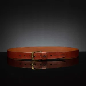 35mm wide rich tan leather belt, designed for formal and classic styling.