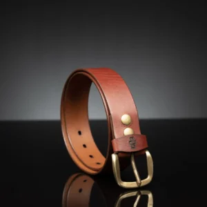 40mm wide rich tan leather belt, designed for casual wear with jeans or everyday outfits.