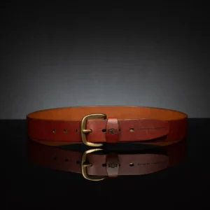 Classic rich tan leather belt, 40mm wide, with a rugged yet stylish aesthetic.