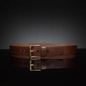 Classic 50mm brown leather belt, designed for a stylish and sturdy jeans fit.