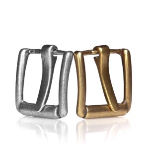 Selection of interchangeable metal buckles in antique brass and silver, compatible with 50mm leather belts.