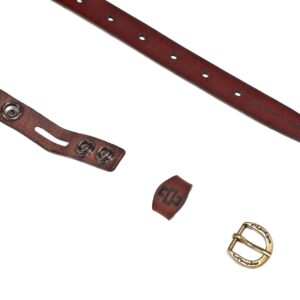 Women’s 20mm skinny brown leather belt with interchangeable buckle options.