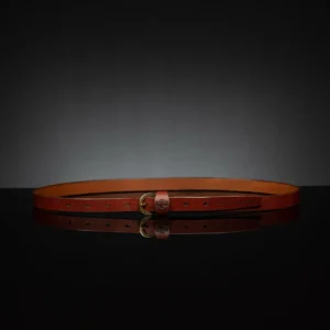 Premium women’s skinny leather belt, 20mm wide, handcrafted for a unique fashion statement.