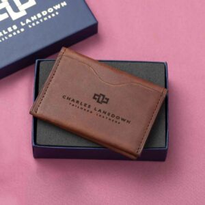 Luxury rich brown leather cardholder in a premium Charles Lansdown gift box, a perfect stylish gift for women.