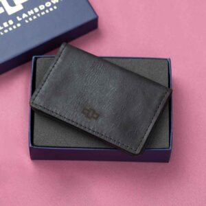 Luxury black leather pouched cardholder in an elegant Charles Lansdown gift box, stylish and functional for everyday use.