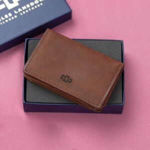 Luxury brown leather pouched cardholder in a stylish gift box, perfect for elegant and functional gifting.