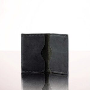 Inside view of a bifold leather cardholder for women, showcasing multiple card slots and compact storage.