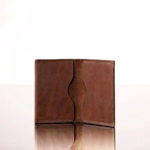 Elegant women's brown leather cardholder, bifold wallet with secure compartments for cards and essentials.