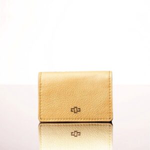 Women's tan leather cardholder pouch, crafted from premium full-grain leather with a secure stud closure and expanding pocket.