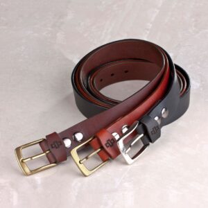 Women's 35mm wide formal leather belts in multiple colors, handcrafted for versatile styling.