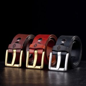 Men's collection of 50mm wide casual leather belts, ideal for everyday wear and denim stylin