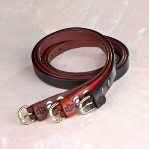 Women’s 20mm skinny leather belts in multiple colors, crafted for elegant styling.